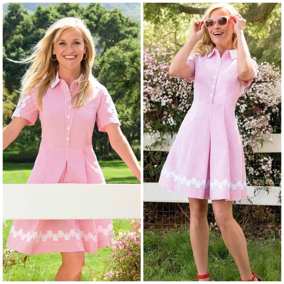 Draper James Dresses & Skirts - Draper James Seersucker Lace Shirt Dress